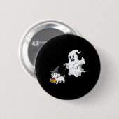 Dames Ghost Walks The Dog Halloween V-Neck Ronde Button 5,7 Cm (Voorkant /achterkant)