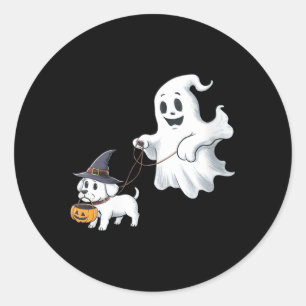 Dames Ghost Walks The Dog Halloween V-Neck Ronde Sticker