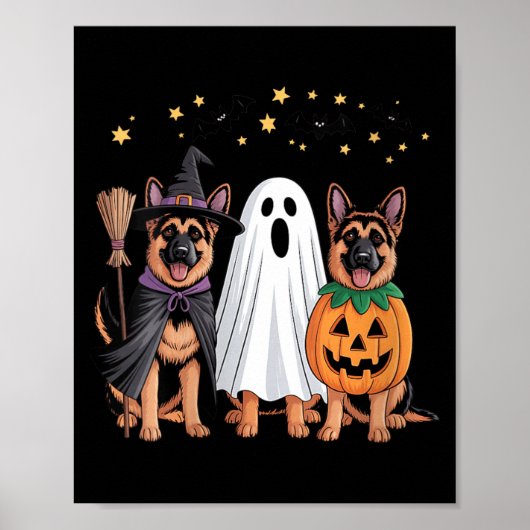 Dames Ghost Witch Pompoen Duitse Herdershond Poster (Voorkant)