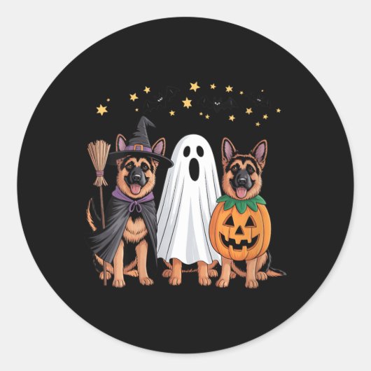 Dames Ghost Witch Pompoen Duitse Herdershond Ronde Sticker (Voorkant)