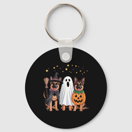 Dames Ghost Witch Pompoen Duitse Herdershond Sleutelhanger (Voorkant)