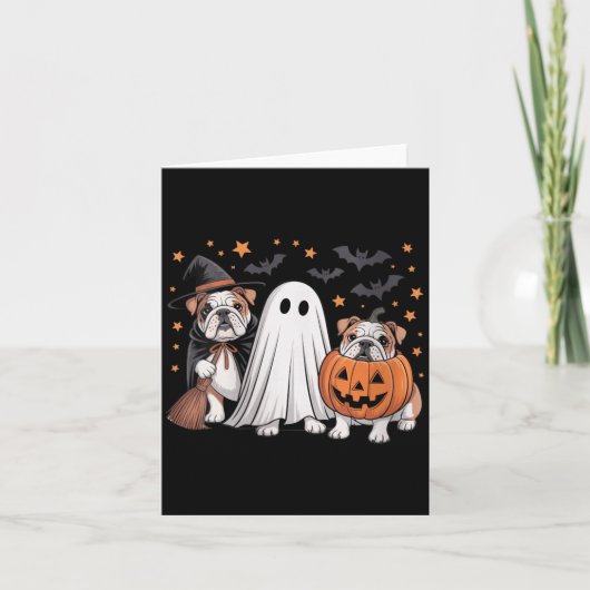 Dames Ghost Witch Pompoen Engelse Bulldog Hond Kaart (Voorkant)