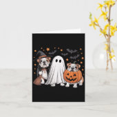 Dames Ghost Witch Pompoen Engelse Bulldog Hond Kaart (Gele Bloem)