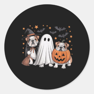 Dames Ghost Witch Pompoen Engelse Bulldog Hond Ronde Sticker