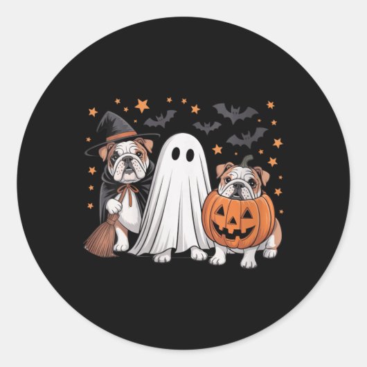 Dames Ghost Witch Pompoen Engelse Bulldog Hond Ronde Sticker (Voorkant)