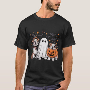 Dames Ghost Witch Pompoen Engelse Bulldog Hond T-shirt