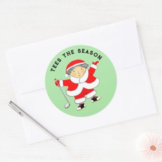 Dames Golf-kerstklassic Round Sticker (Envelop)
