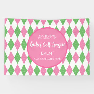 Dames Golf League Roze Groene Argyle Aangepaste Ba Spandoek