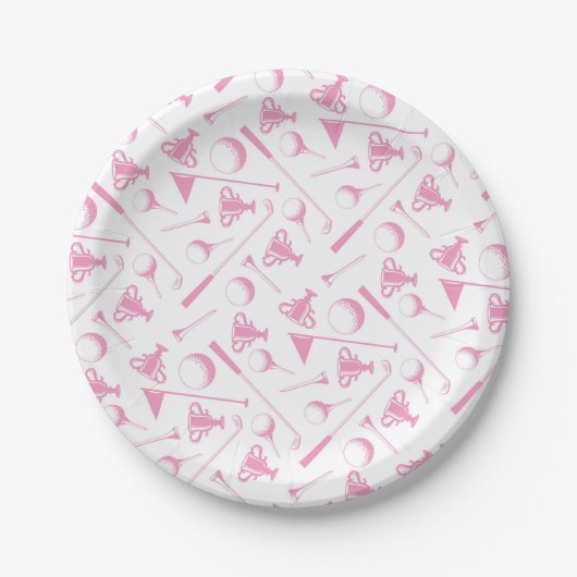 Dames Golf Pattern roze White Preppy Golfing Papieren Bordje (Voorkant)