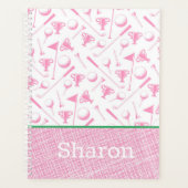 Dames Golf Roze NAAM Groen Wit Preppy Planner (Voorkant)