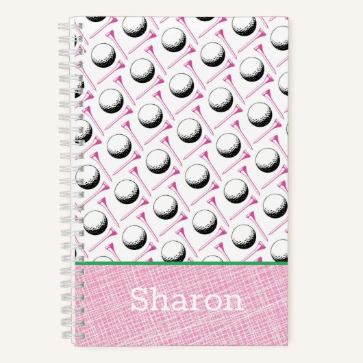 Dames Golf roze Witte Balls T-shirt Naam Notitieboek (Voorkant)