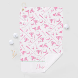Dames Golf roze witte preppy naam Golfhanddoek