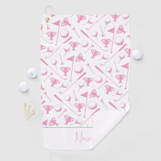 Dames Golf roze witte preppy naam Golfhanddoek (Insitu)
