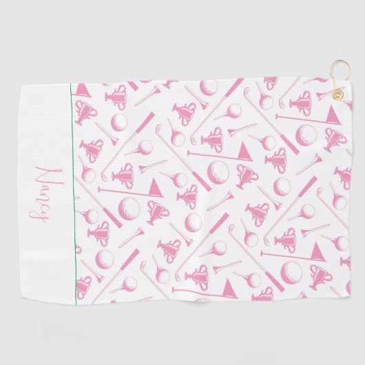 Dames Golf roze witte preppy naam Golfhanddoek (Horizontaal)
