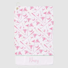 Dames Golf roze witte preppy naam Golfhanddoek
