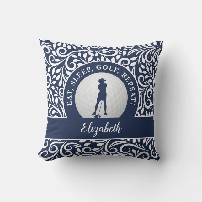 Dames Golf Silhouet Modern Patroon Blauw Kussen (Voorkant)