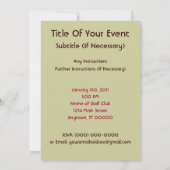 Dames Golf Toernoodoproepen Kaart (Achterkant)