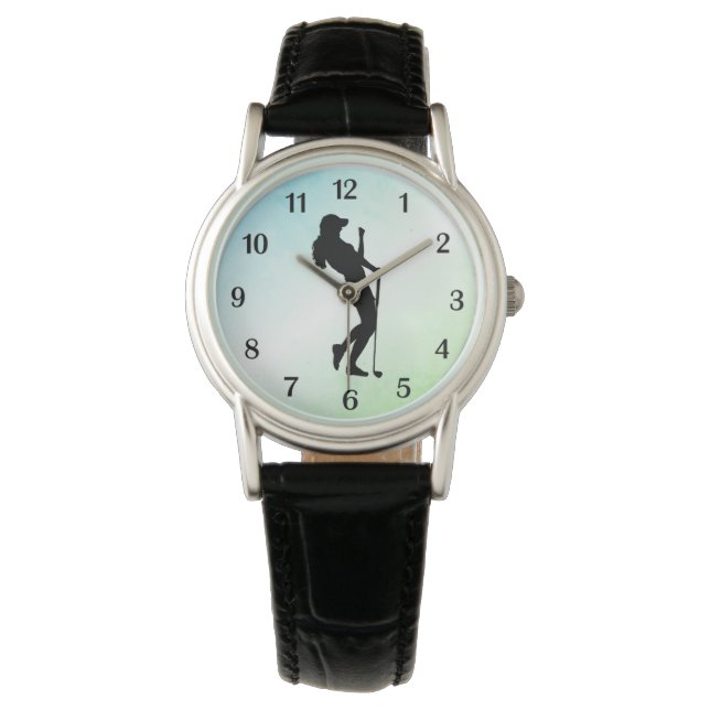 Dames Golf Watch met zwarte cijfers Horloge (Voorkant)