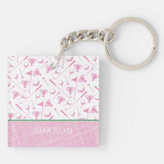 Dames Golfen Roze Groen Preppy Fun Sleutelhanger (Achterkant)