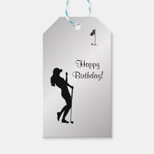 Dames Golfer Birthday Cadeaulabel (Voorkant)