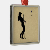 Dames Golfer Metalen Ornament (Rechts)