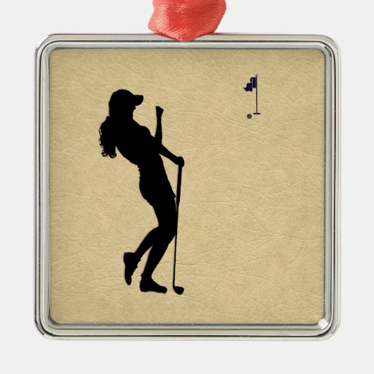 Dames Golfer Metalen Ornament (Voorkant)