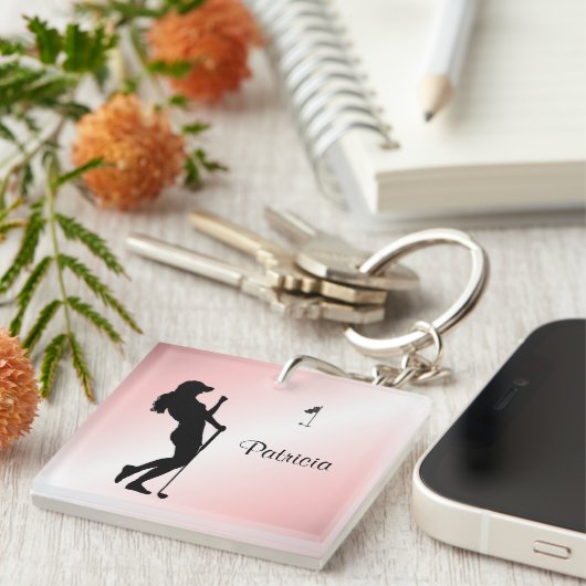 Dames Golfer Personal Roze Sleutelhanger (Voorkant Rechts)