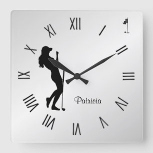 Dames Golfer Personal Square Wall klok