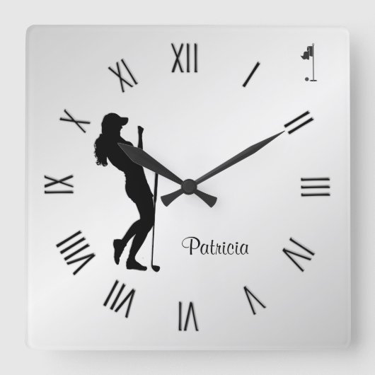 Dames Golfer Personal Square Wall klok (Voorkant)