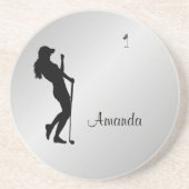 Dames Golfer Personal Zandsteen Onderzetter (Voorkant)