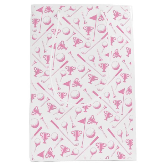 Dames Golfpatroonroze witte preppy-tegel Medium Cadeauzakje (Voorkant)