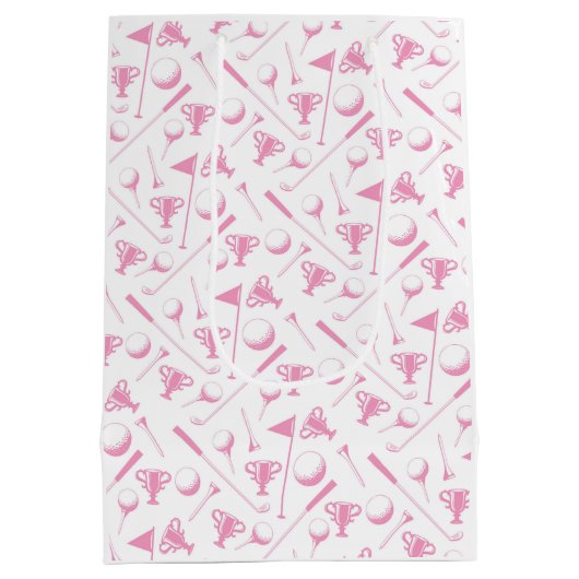 Dames Golfpatroonroze witte preppy-tegel Medium Cadeauzakje (Achterkant)