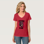 Dames Gorilla Baas Lessen Leren V Halse T Shirt (Voorkant volledig)