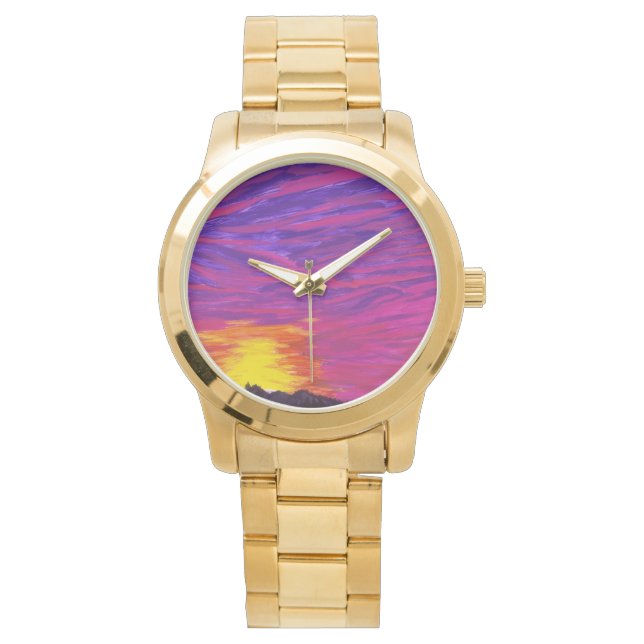 Dames gouden horloge met zonsopgang afbeelding (Voorkant)
