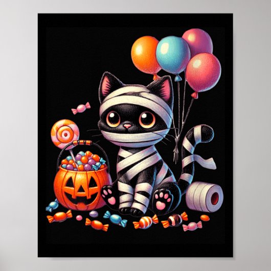 Dames Grappig Halloween Zwart Kat Pompoen Snoep of Poster (Voorkant)