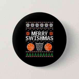 Dames grappig Merry Swishmas Kerst Basketbal Lelij Ronde Button 5,7 Cm