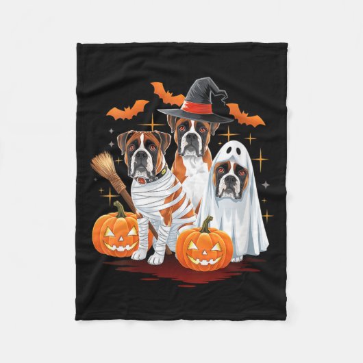 Dames Grappige Drie Boxer Pompoen Halloween Hond Fleece Deken (Voorkant)