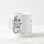 Dames grappige drummer Zwarte Kat Drumstel Kitty Koffiemok (Voorkant links)