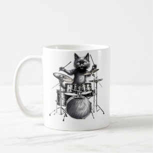 Dames grappige drummer Zwarte Kat Drumstel Kitty Koffiemok