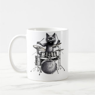 Dames grappige drummer Zwarte Kat Drumstel Kitty Koffiemok
