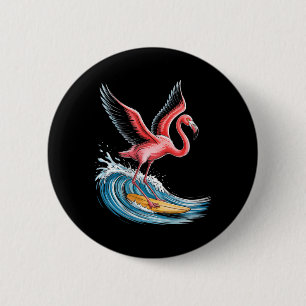 Dames Grappige Flamingo Surfen Golf Summer Strand Ronde Button 5,7 Cm