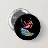 Dames Grappige Flamingo Surfen Golf Summer Strand Ronde Button 5,7 Cm (Voorkant /achterkant)