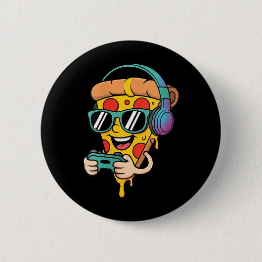 Dames grappige gamer pizza eten videogames mannen ronde button 5,7 cm (Voorkant)