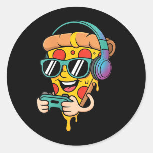 Dames grappige gamer pizza eten videogames mannen ronde sticker