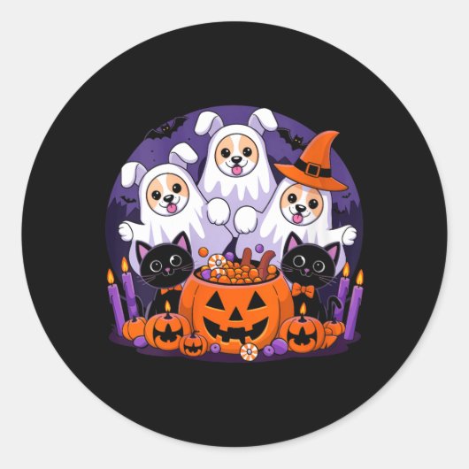 Dames grappige Halloween hond verkleed als spook Ronde Sticker (Voorkant)