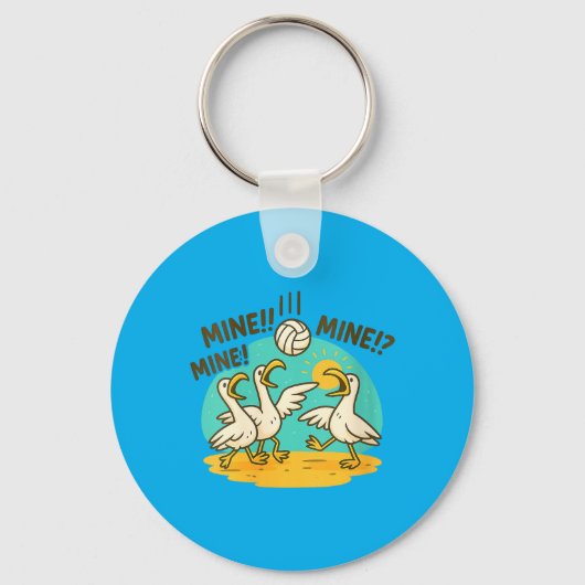 Dames Grappige Meeuwen Volleybal Strand Cartoon Sleutelhanger (Voorkant)