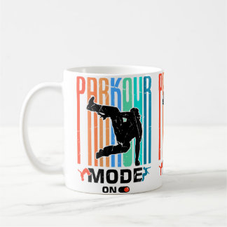 Dames grappige parkour hindernisbaan ontwerp voor koffiemok