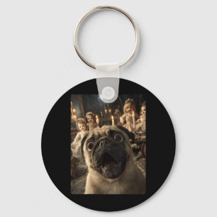 Dames grappige pug selfie met griezelige poppen sp sleutelhanger