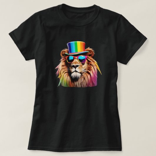 Dames grappige regenboog leeuw T-shirt (Design voorkant)
