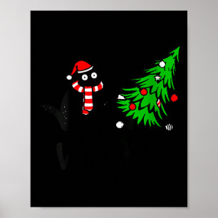 Dames grappige zwarte kat cadeau kerstboom duwen poster